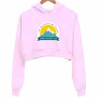mountains calling pink crop hoodie