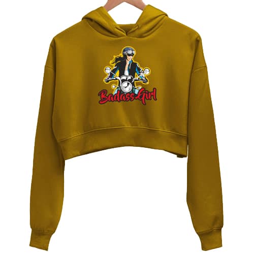 badass girl - mustard crop hoodie