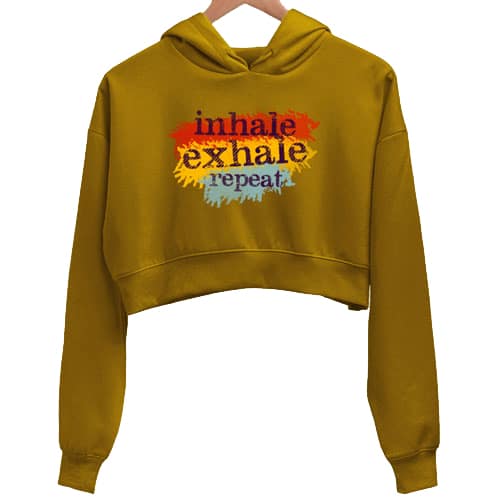 inhale exhale mustard crop hoodie